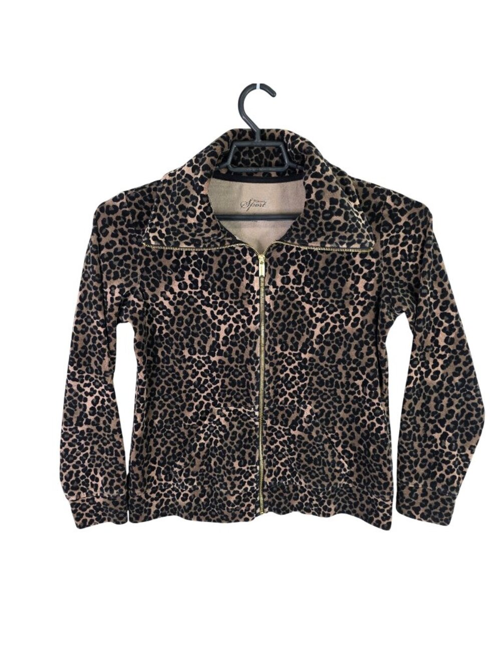 Womens Style & Co Sport Brown Black Leopard Print Full Zip Jacket Cotton Blend S